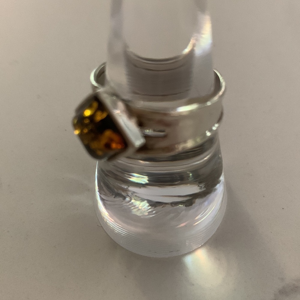 Green amber in sterling silver ring